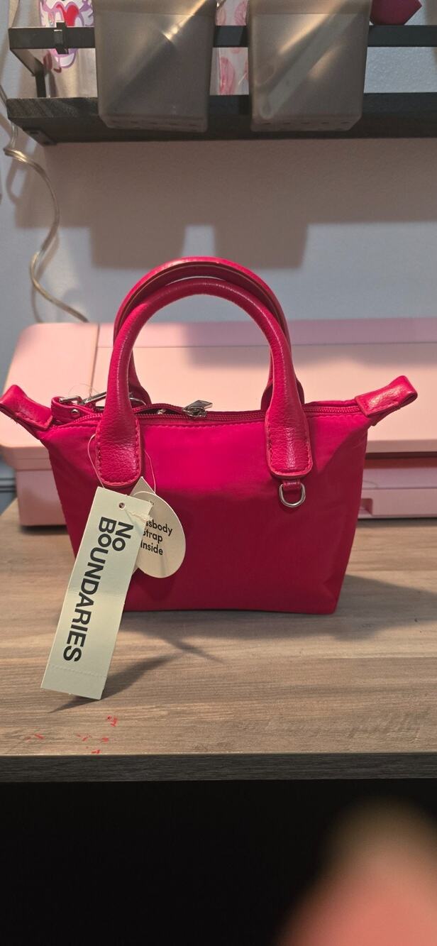 No Boundaries Womens Hot Pink Nylon Mini Tote Crossbody Bag Purse Top Handle NWT